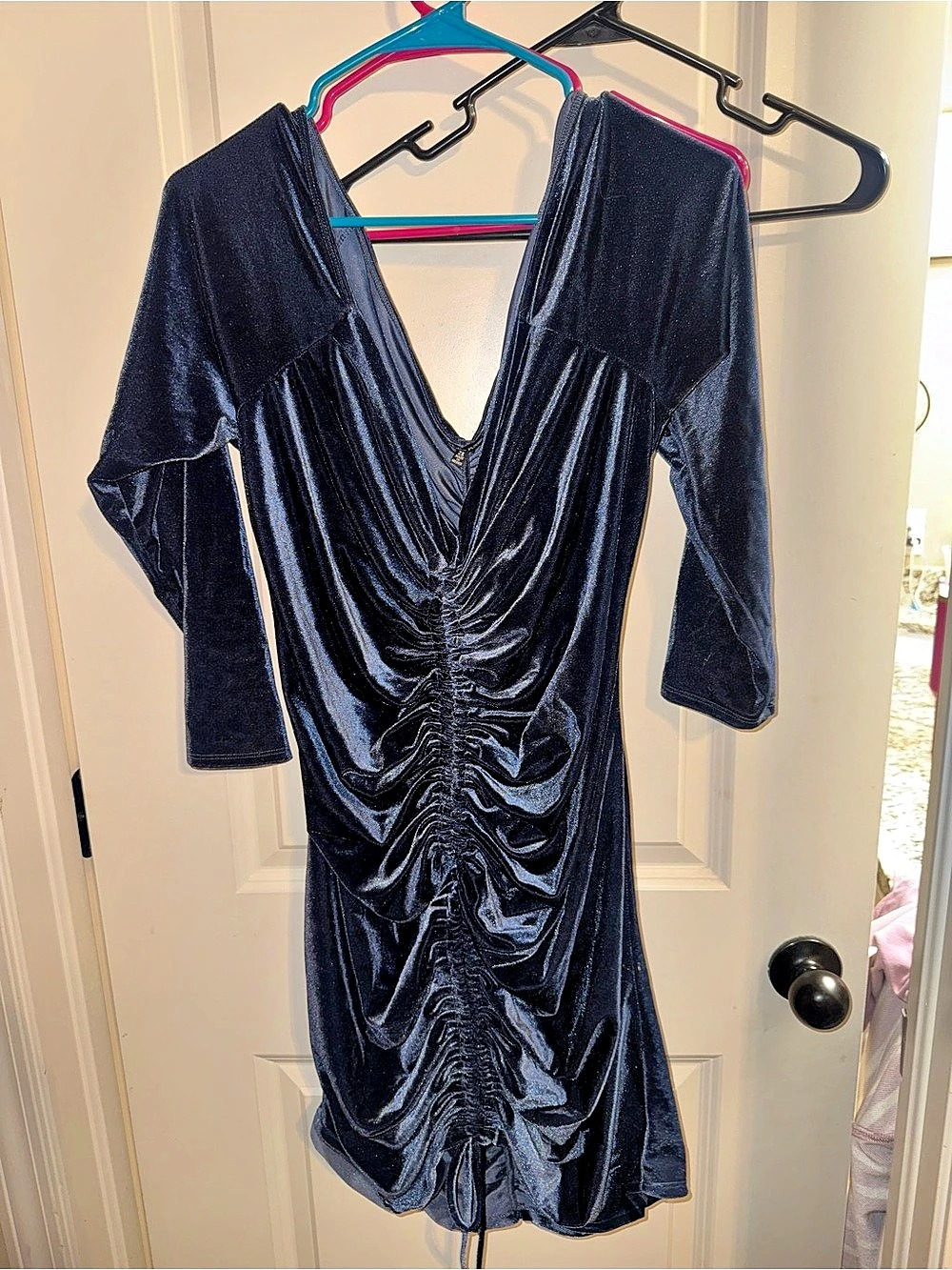 Charlotte Russe Ruched Velvet Mini Dress in Blue Size 2X Like New